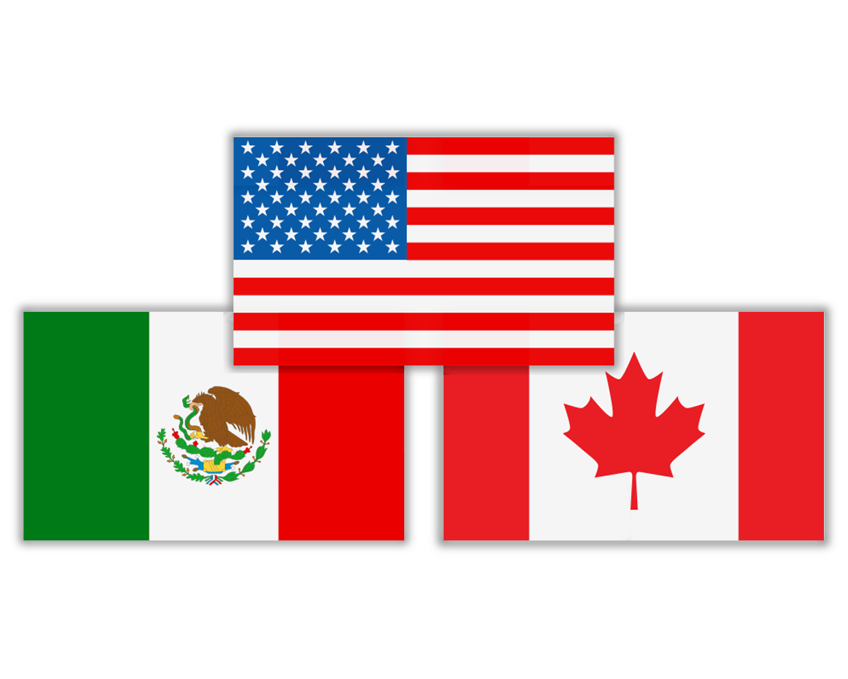 United States, Canada, Mexico Flags