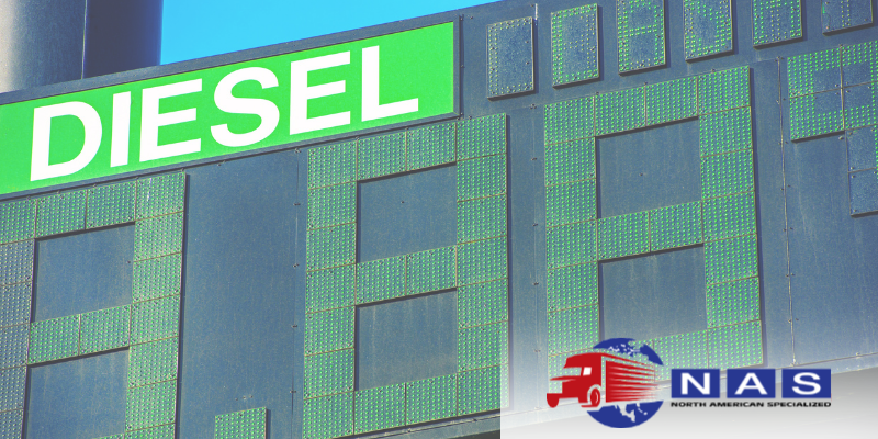 Diesel price sign with NAS logo in the bottom right